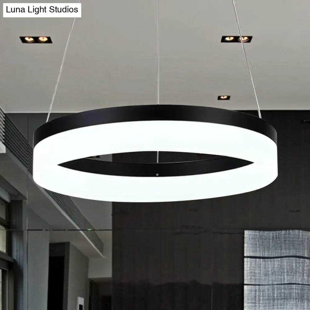 Modern Round Led Chandelier Pendant - Acrylic 1/2/3-Light Ceiling Light Fixture In Black/White/Gold