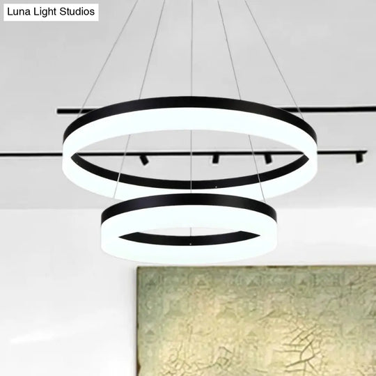 Modern Round Led Chandelier Pendant - Acrylic 1/2/3-Light Ceiling Light Fixture In Black/White/Gold