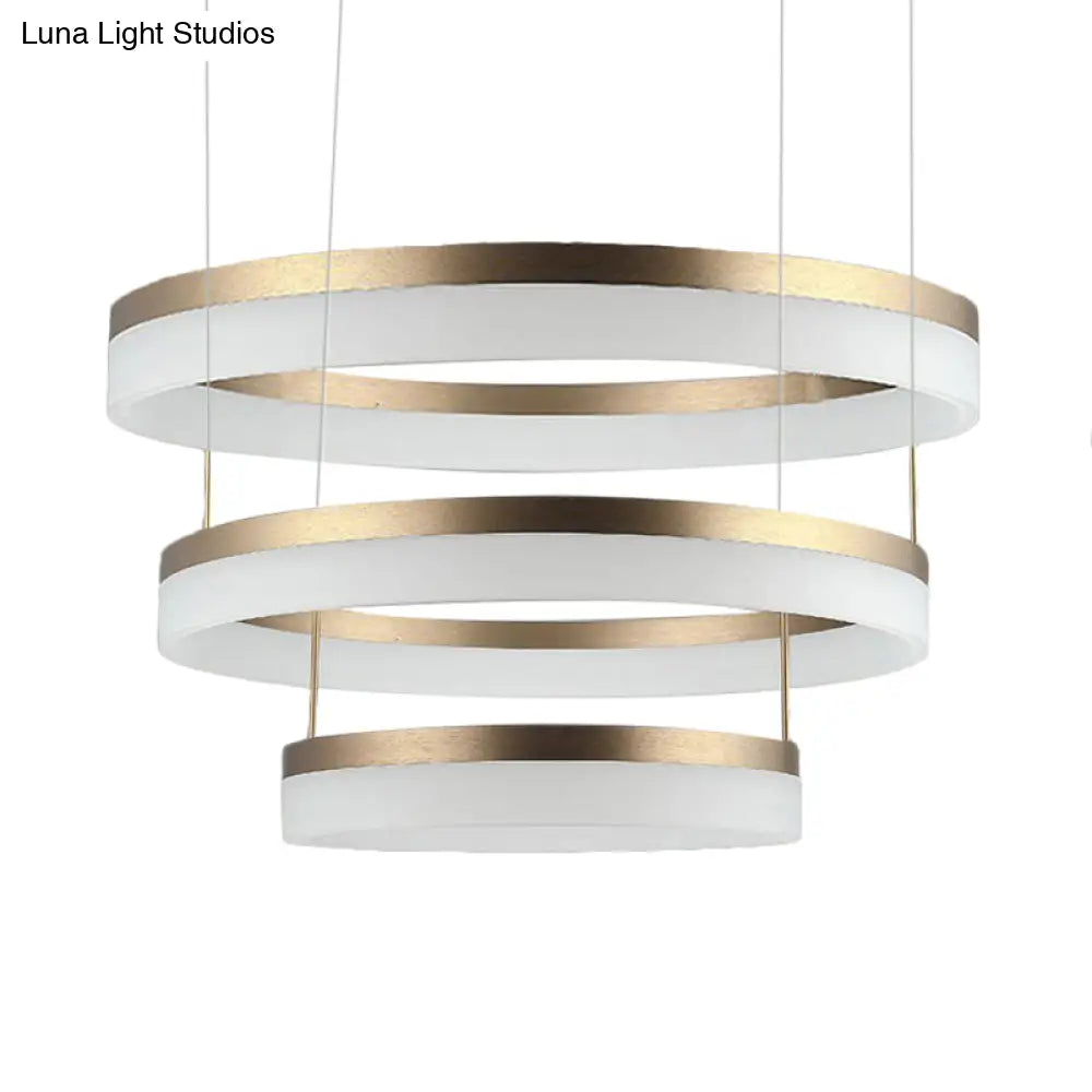 Modern Round Led Chandelier Pendant - Acrylic 1/2/3-Light Ceiling Light Fixture In Black/White/Gold