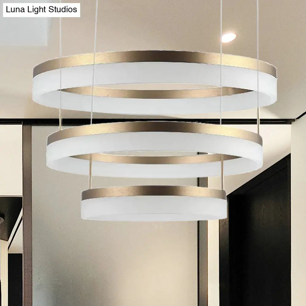 Modern Round Led Chandelier Pendant - Acrylic 1/2/3-Light Ceiling Light Fixture In Black/White/Gold