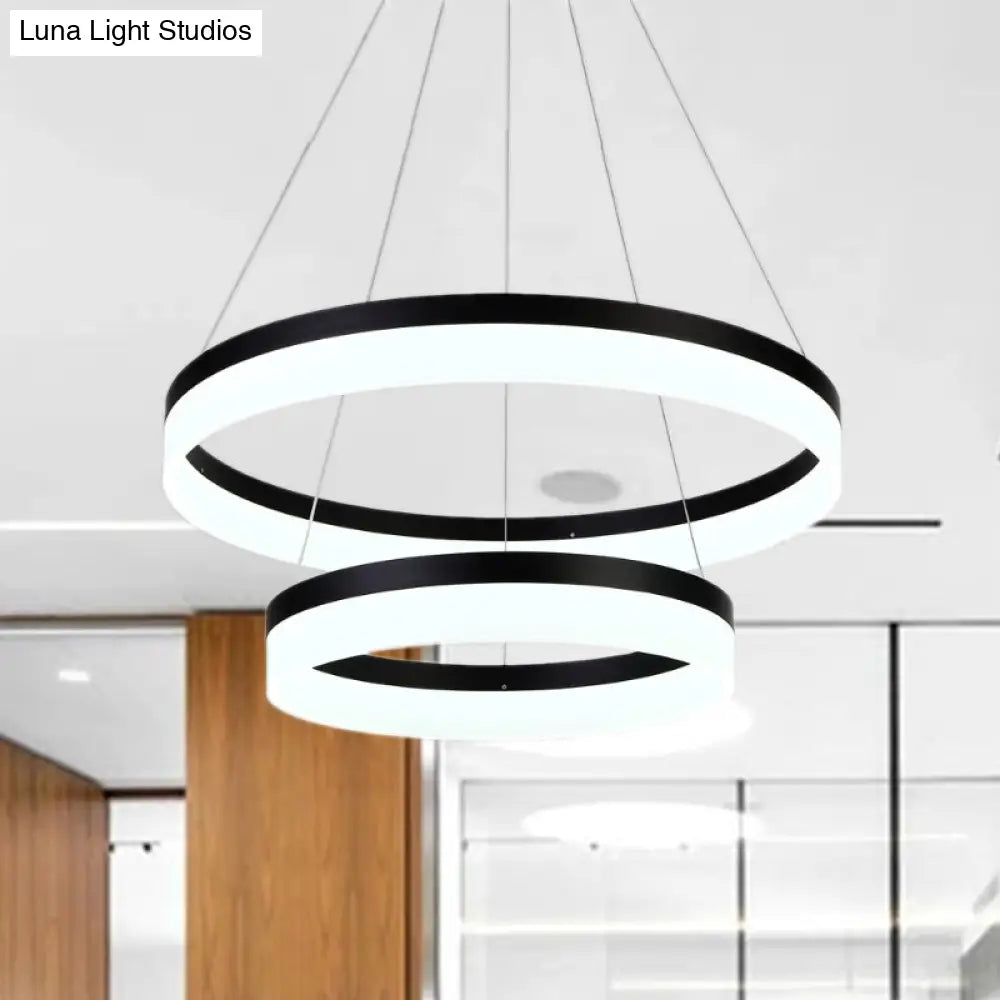 Modern Round Led Chandelier Pendant - Acrylic 1/2/3-Light Ceiling Light Fixture In Black/White/Gold