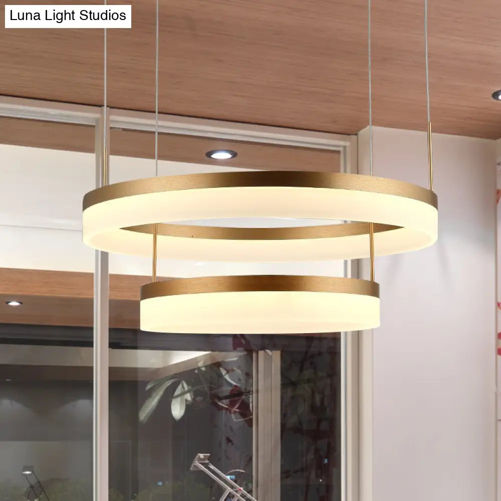 Modern Round Led Chandelier Pendant - Acrylic 1/2/3-Light Ceiling Light Fixture In Black/White/Gold