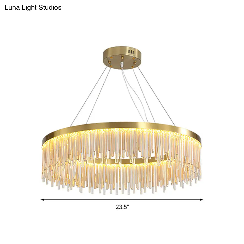 Modern Round Led Chandelier With Crystal Prism & Gold Finish