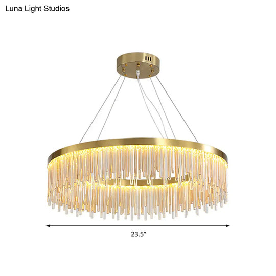 Modern Round Led Chandelier With Gold Finish & Crystal Prism Accents