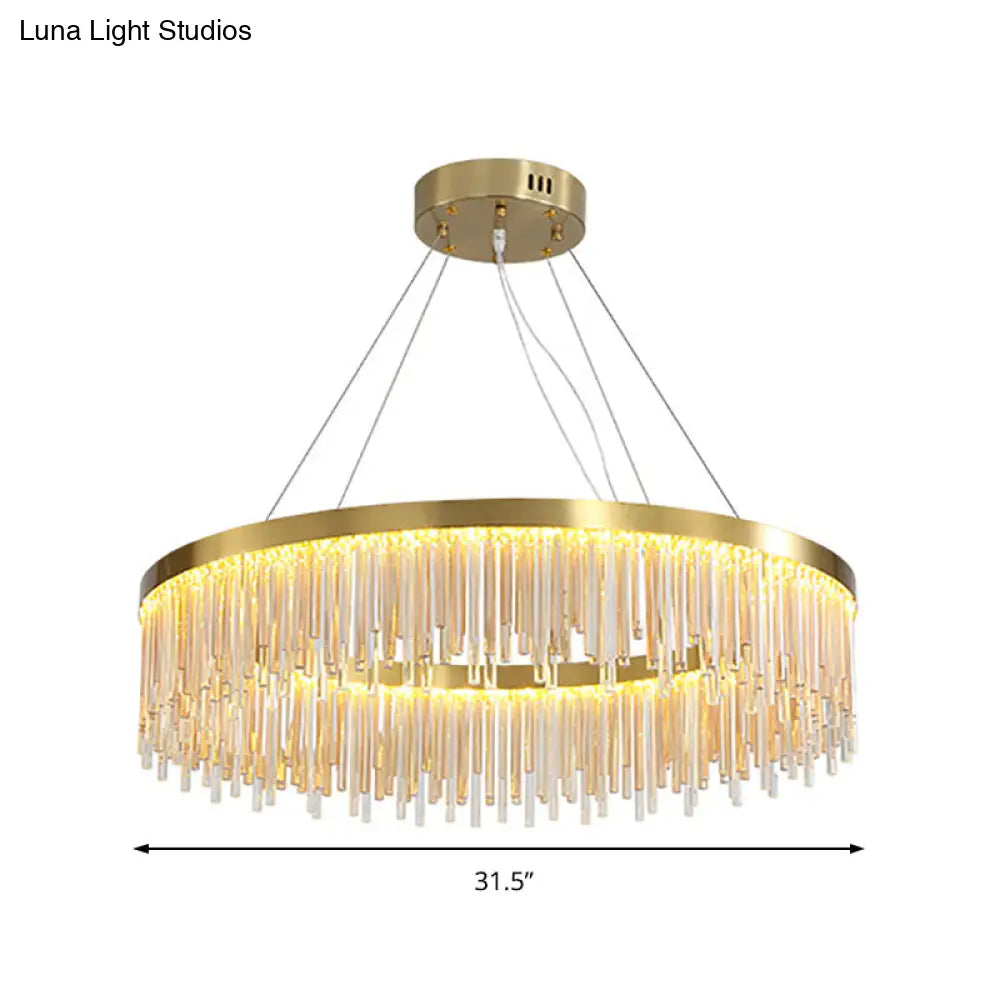 Modern Round Led Chandelier With Crystal Prism & Gold Finish