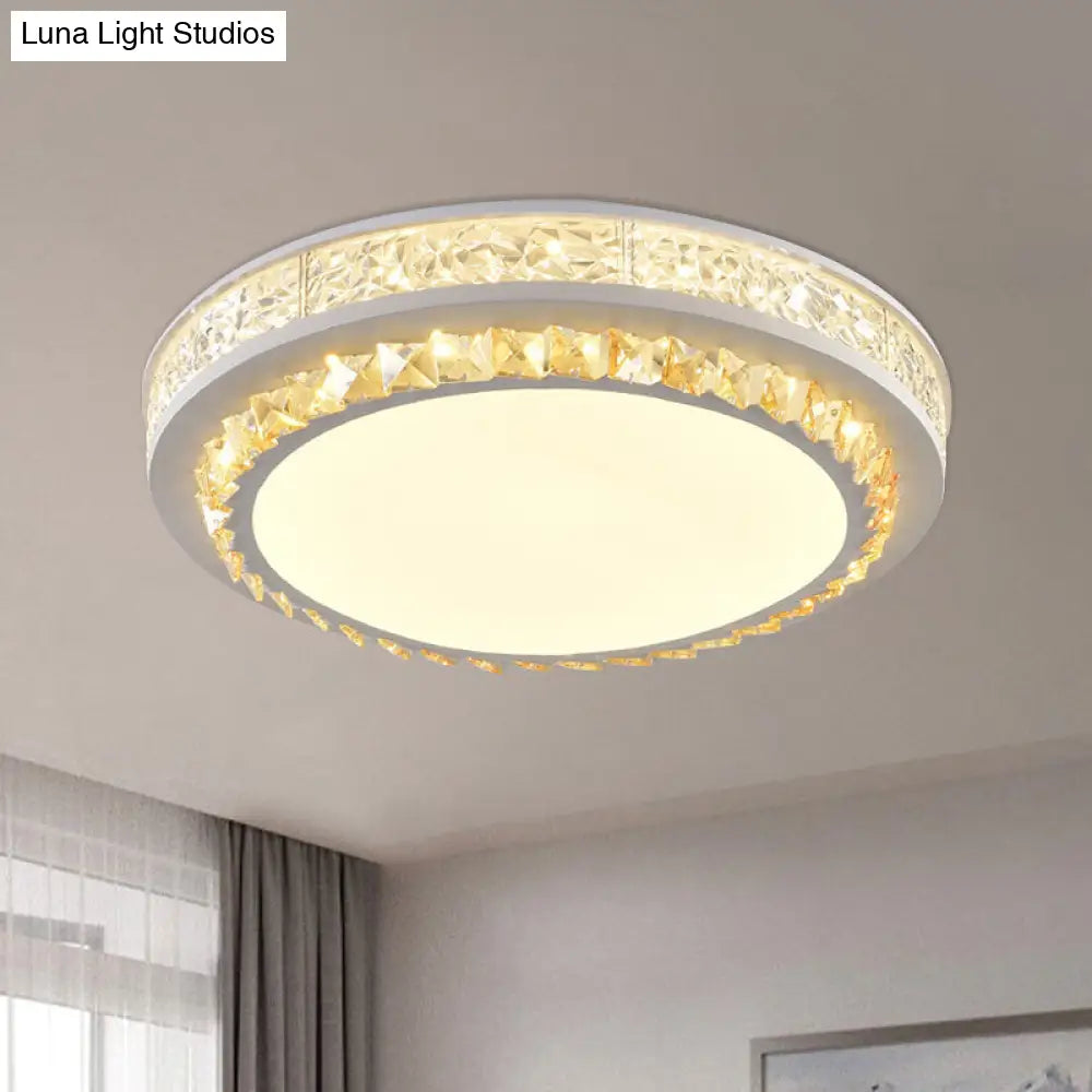 Modern Round Led Crystal Block Ceiling Lamp In White For Living Room / A