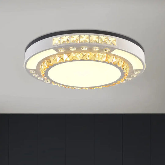 Modern Round Led Crystal Block Ceiling Lamp In White For Living Room / B