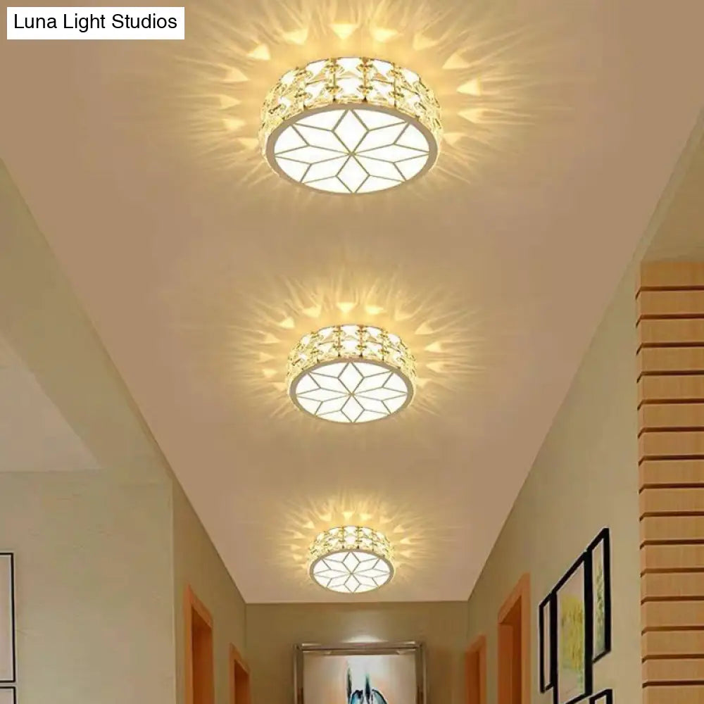 Modern Round Led Crystal Flush Ceiling Light Fixture For Corridors White / 3W Warm