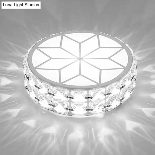 Modern Round Led Crystal Flush Ceiling Light Fixture For Corridors