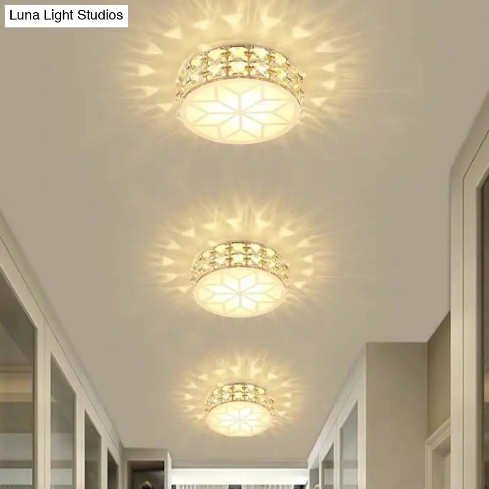 Modern Round Led Crystal Flush Ceiling Light Fixture For Corridors Gold / 3W Warm