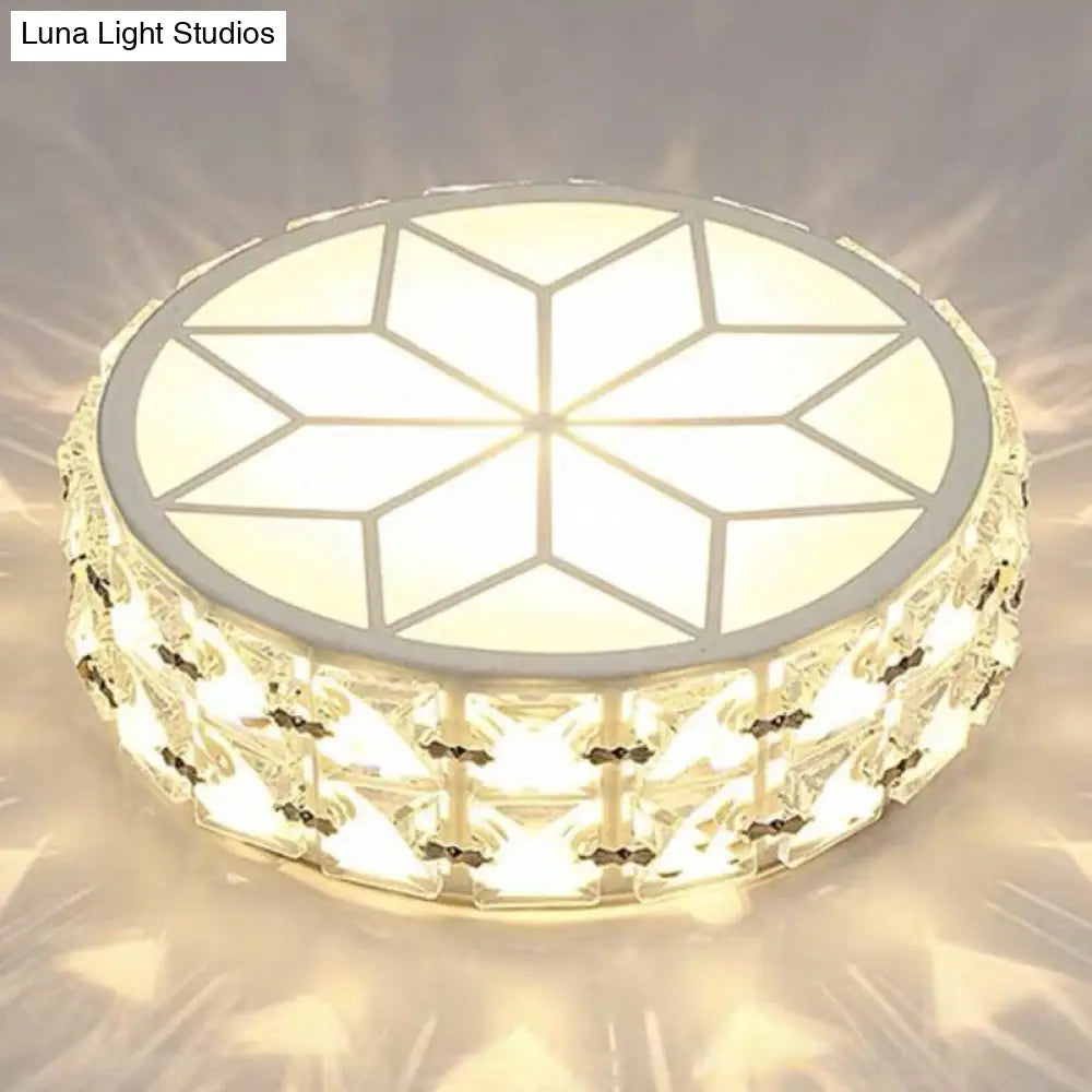 Modern Round Led Crystal Flush Ceiling Light Fixture For Corridors