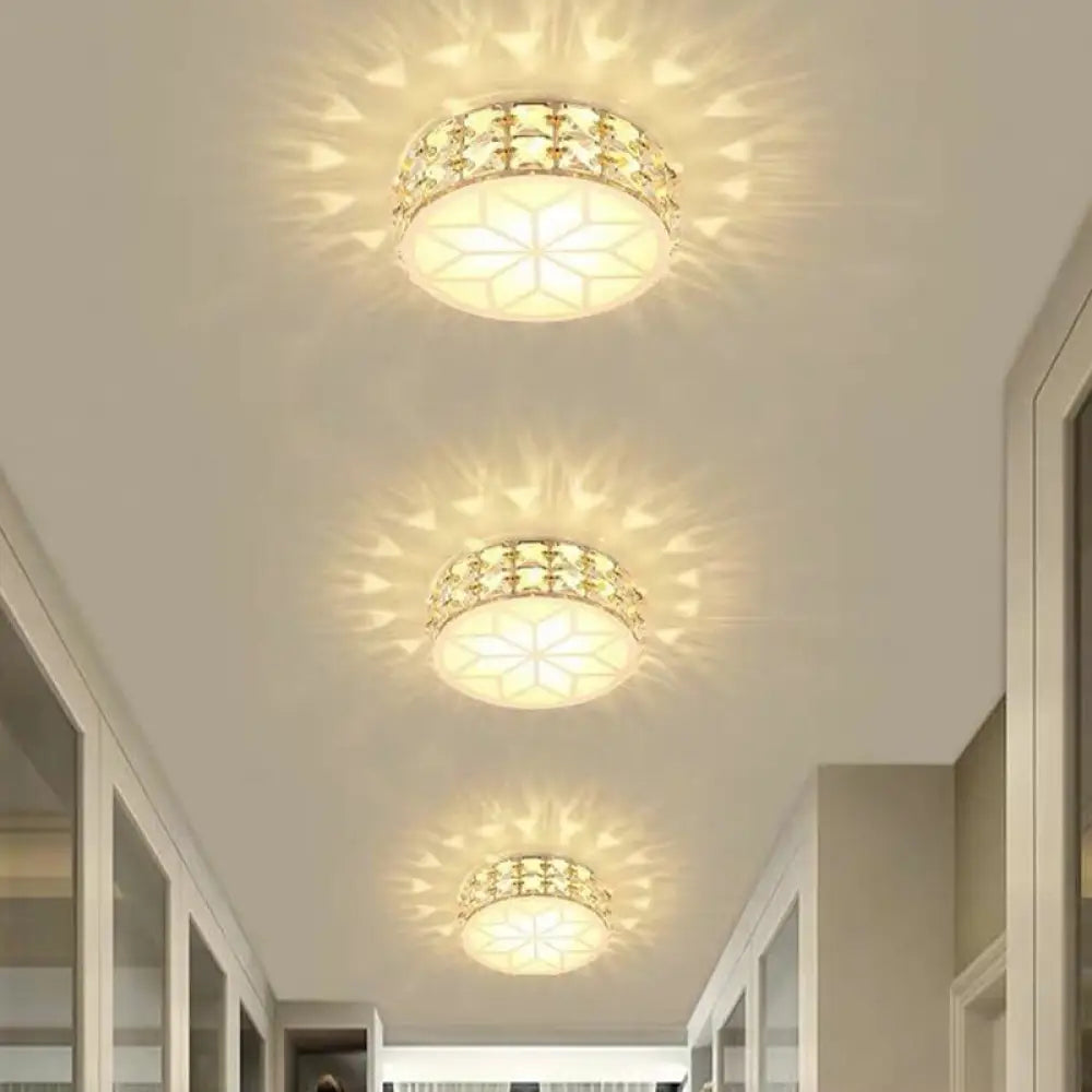 Modern Round Led Crystal Flush Ceiling Light Fixture For Corridors Gold / 3W Warm