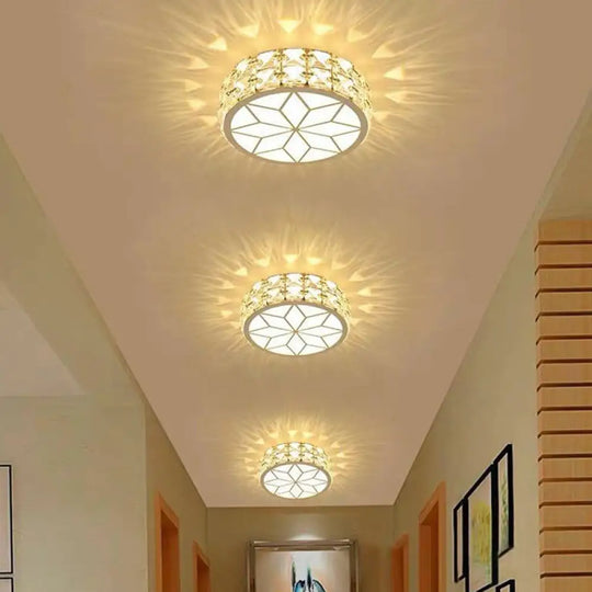 Modern Round Led Crystal Flush Ceiling Light Fixture For Corridors White / 3W Warm