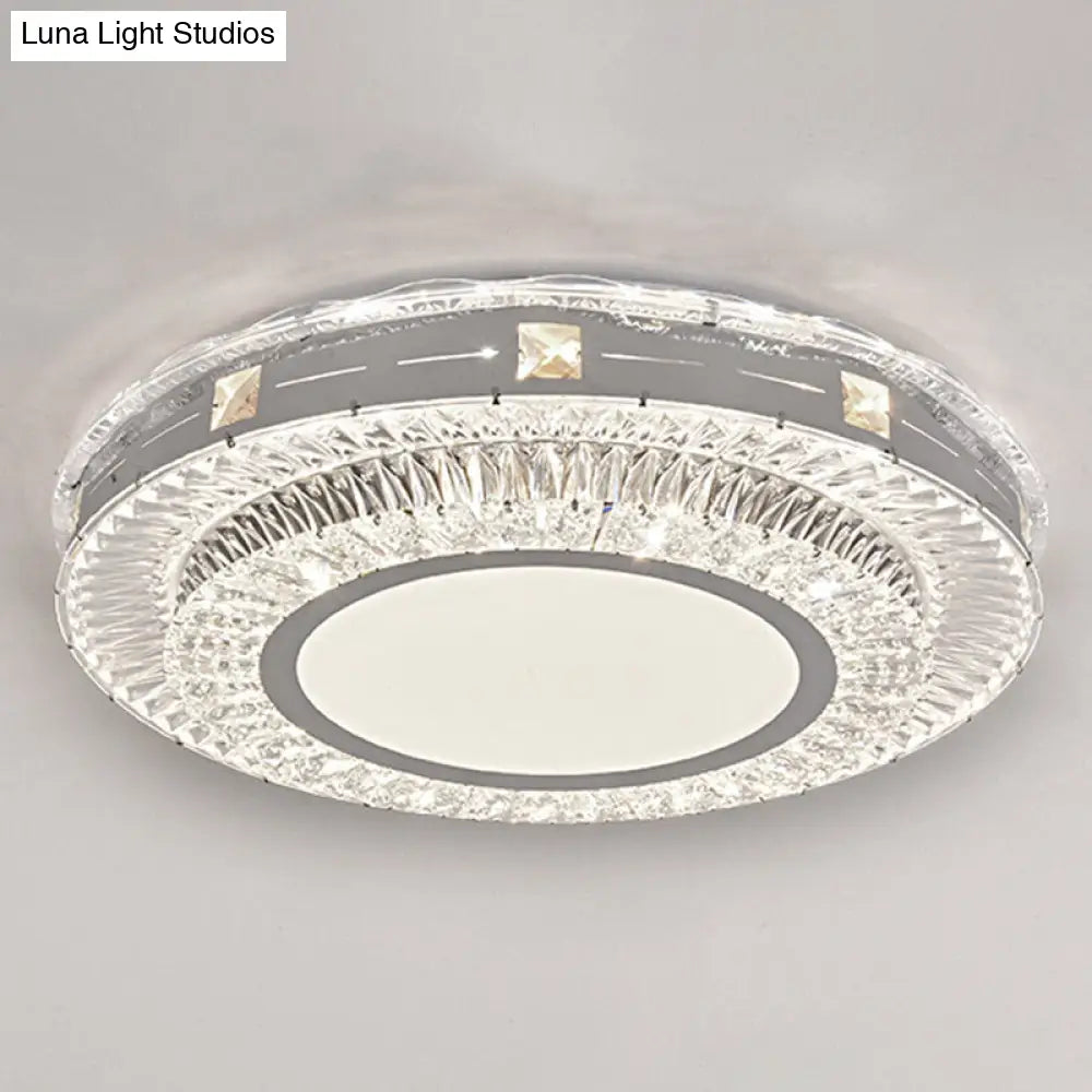 Modern Round Led Crystal Flush Mount Ceiling Light In Stainless Steel - Bedroom Stainless-Steel /