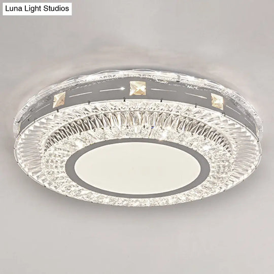 Modern Round Led Crystal Flush Mount Ceiling Light In Stainless Steel - Bedroom Stainless-Steel /