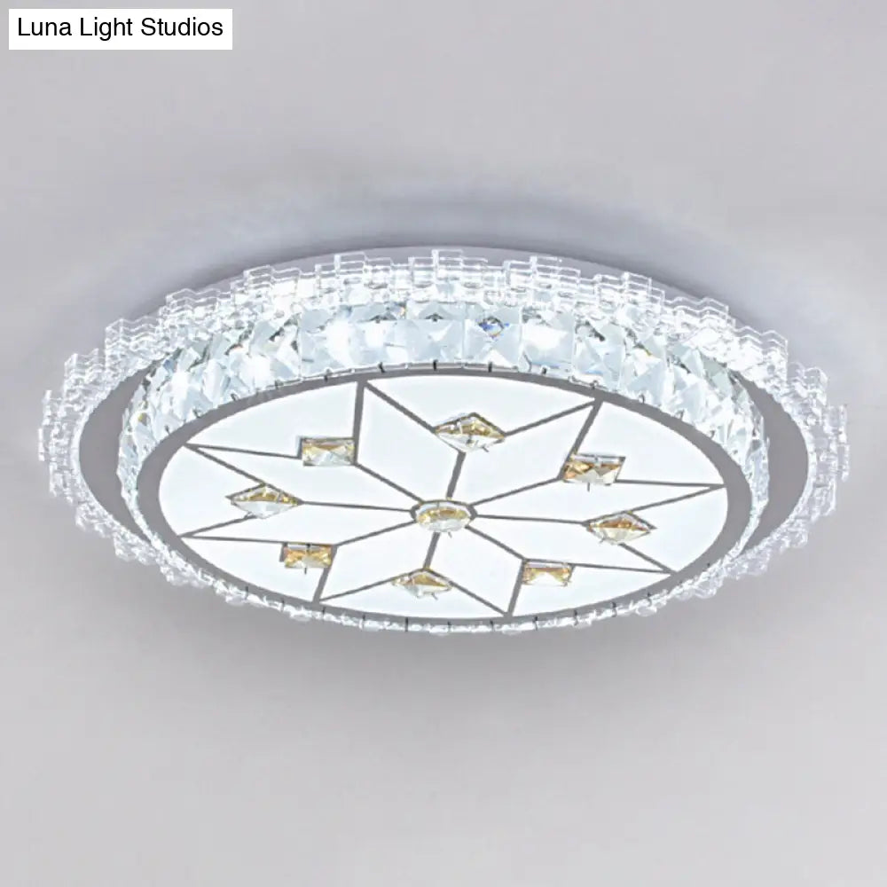 Modern Round Led Crystal Flush Mount Ceiling Light In Stainless Steel - Bedroom Stainless-Steel /