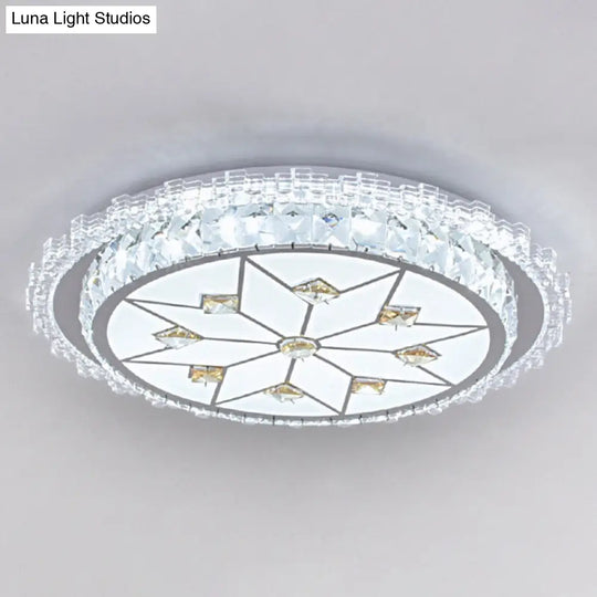 Modern Round Led Crystal Flush Mount Ceiling Light In Stainless Steel - Bedroom Stainless-Steel /