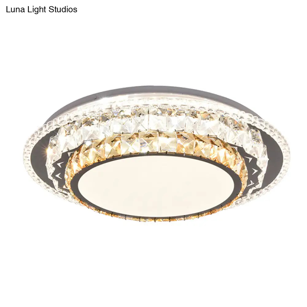 Modern Round Led Crystal Flush Mount Ceiling Light In Stainless Steel - Bedroom