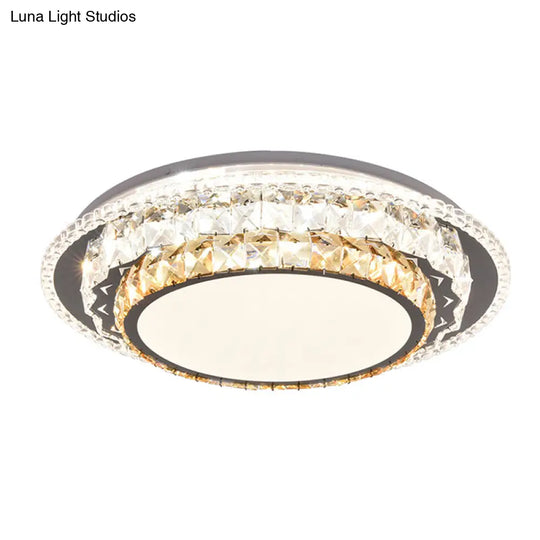 Modern Round Led Crystal Flush Mount Ceiling Light In Stainless Steel - Bedroom