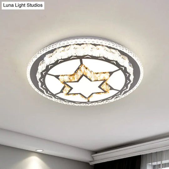 Modern Round Led Crystal Flush Mount Ceiling Light In Stainless Steel - Bedroom