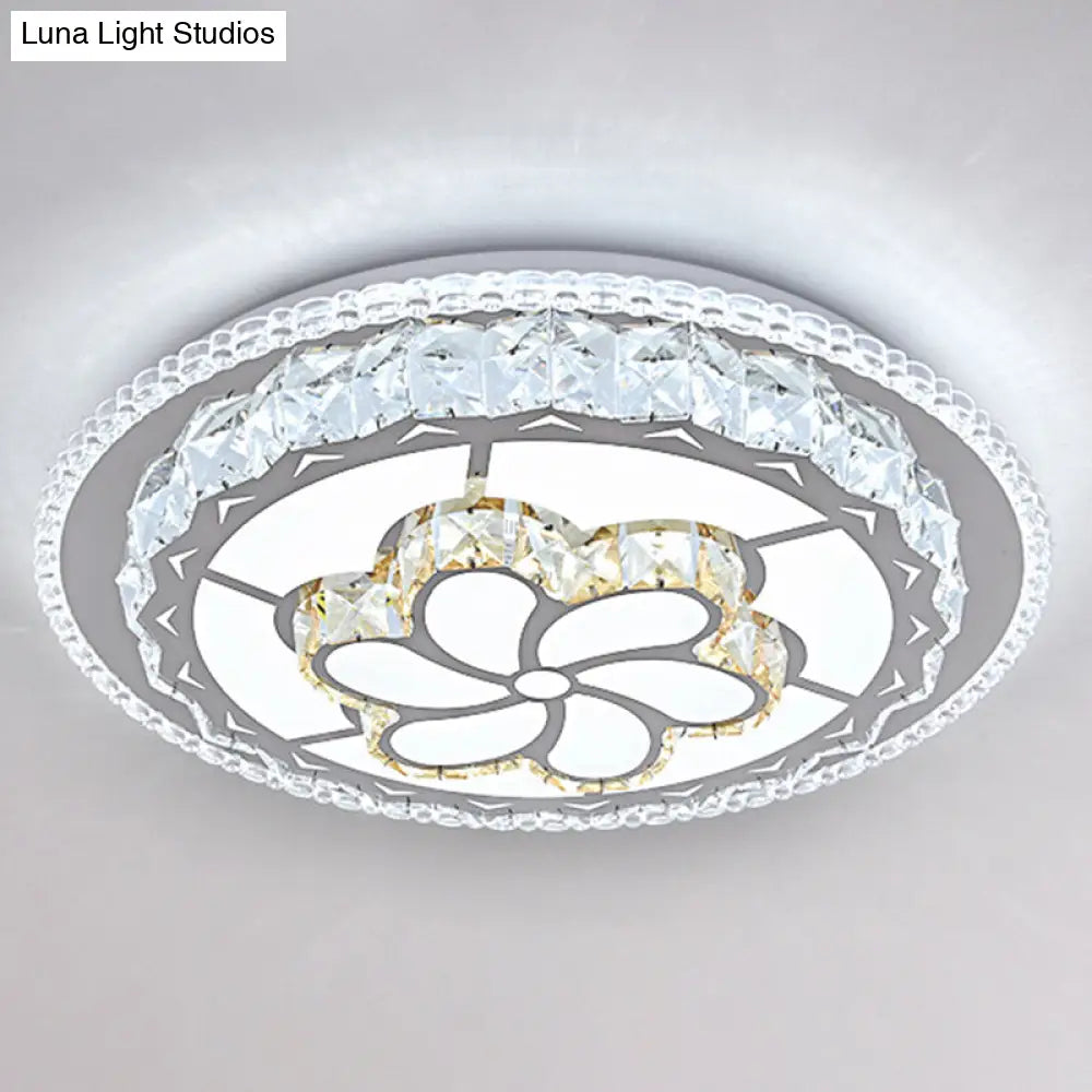 Modern Round Led Crystal Flush Mount Ceiling Light In Stainless Steel - Bedroom Stainless-Steel /