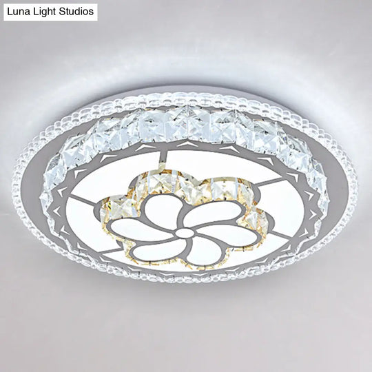 Modern Round Led Crystal Flush Mount Ceiling Light In Stainless Steel - Bedroom Stainless-Steel /