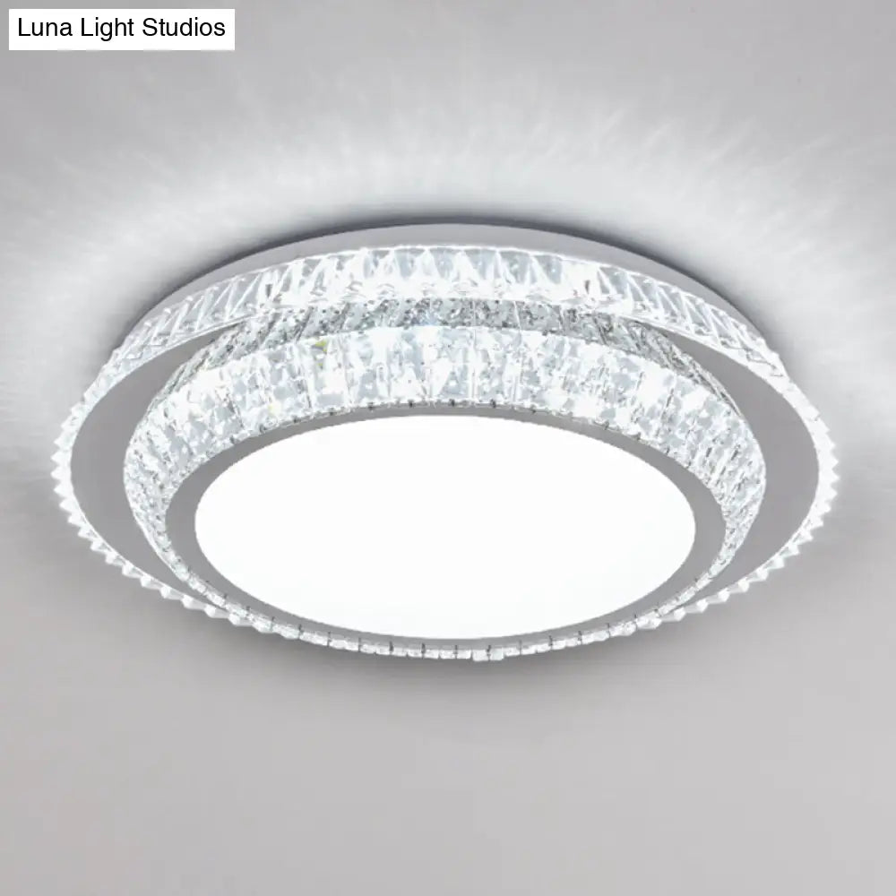 Modern Round Led Crystal Flush Mount Ceiling Light In Stainless Steel - Bedroom Stainless-Steel /