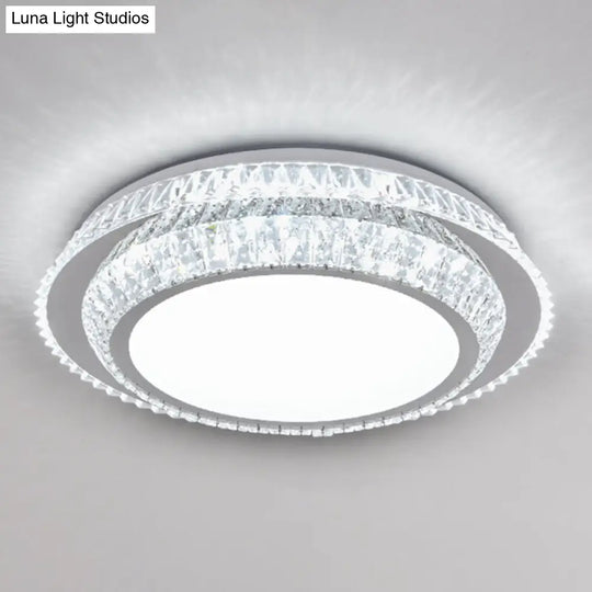 Modern Round Led Crystal Flush Mount Ceiling Light In Stainless Steel - Bedroom Stainless-Steel /