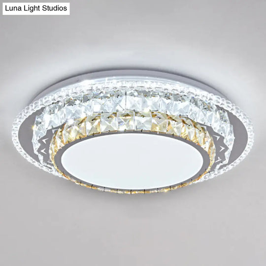 Modern Round Led Crystal Flush Mount Ceiling Light In Stainless Steel - Bedroom Stainless-Steel /