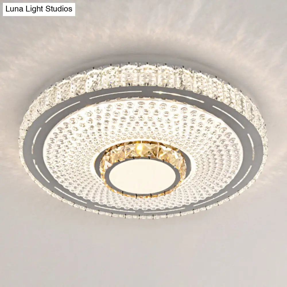 Modern Round Led Crystal Flush Mount Ceiling Light In Stainless Steel - Bedroom Stainless-Steel /