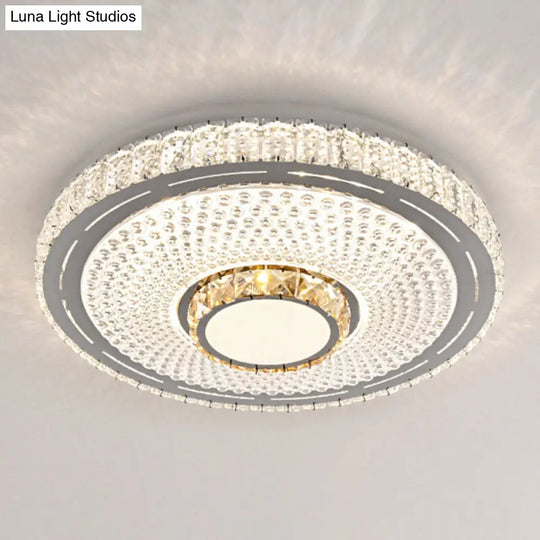 Modern Round Led Crystal Flush Mount Ceiling Light In Stainless Steel - Bedroom Stainless-Steel /