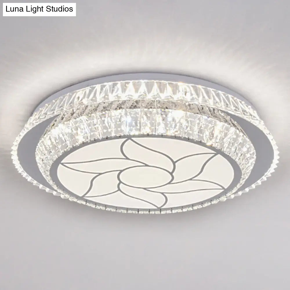 Modern Round Led Crystal Flush Mount Ceiling Light In Stainless Steel - Bedroom Stainless-Steel /