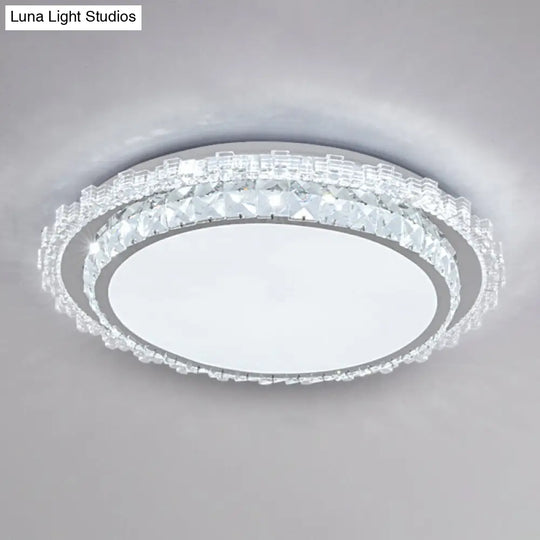 Modern Round Led Crystal Flush Mount Ceiling Light In Stainless Steel - Bedroom Stainless-Steel /