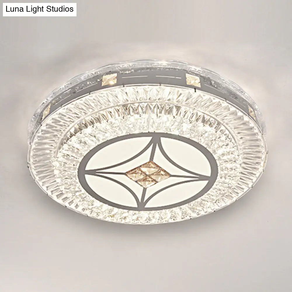 Modern Round Led Crystal Flush Mount Ceiling Light In Stainless Steel - Bedroom Stainless-Steel /