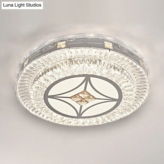 Modern Round Led Crystal Flush Mount Ceiling Light In Stainless Steel - Bedroom Stainless-Steel /