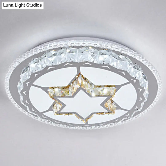 Modern Round Led Crystal Flush Mount Ceiling Light In Stainless Steel - Bedroom Stainless-Steel /