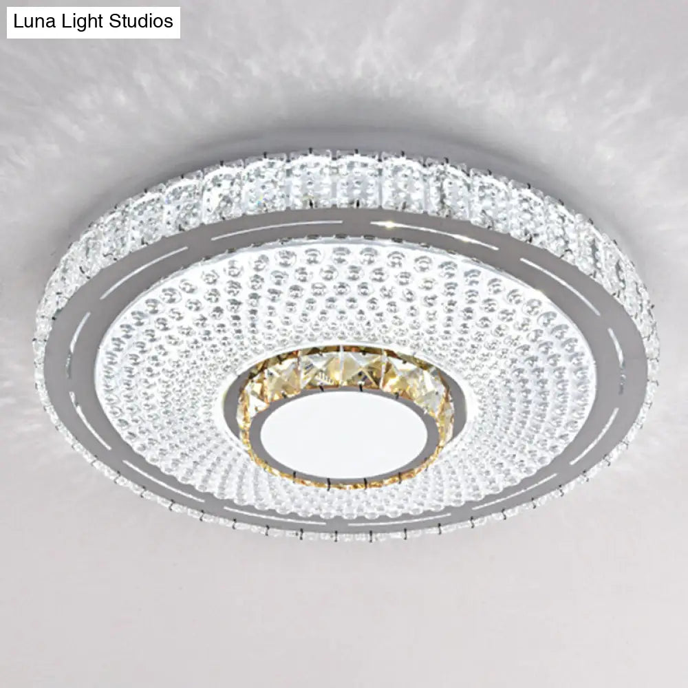 Modern Round Led Crystal Flush Mount Ceiling Light In Stainless Steel - Bedroom Stainless-Steel /