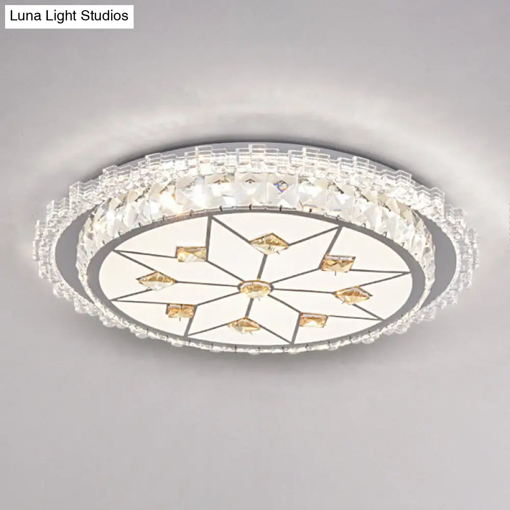 Modern Round Led Crystal Flush Mount Ceiling Light In Stainless Steel - Bedroom Stainless-Steel /