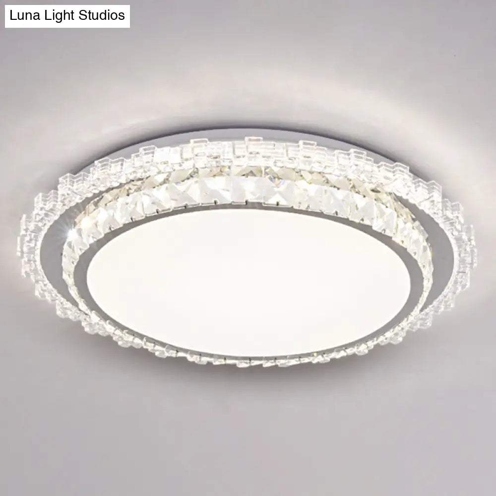 Modern Round Led Crystal Flush Mount Ceiling Light In Stainless Steel - Bedroom Stainless-Steel /