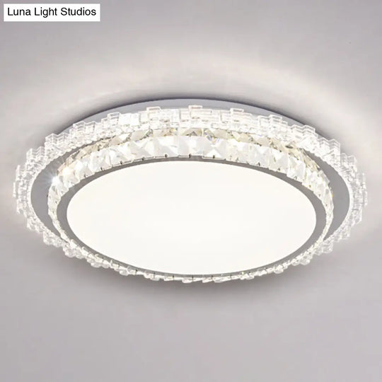 Modern Round Led Crystal Flush Mount Ceiling Light In Stainless Steel - Bedroom Stainless-Steel /