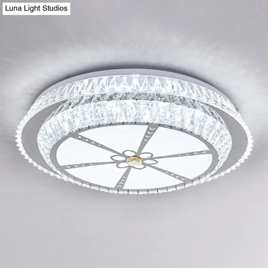 Modern Round Led Crystal Flush Mount Ceiling Light In Stainless Steel - Bedroom Stainless-Steel /