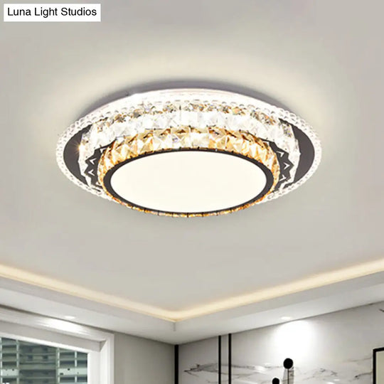 Modern Round Led Crystal Flush Mount Ceiling Light In Stainless Steel - Bedroom