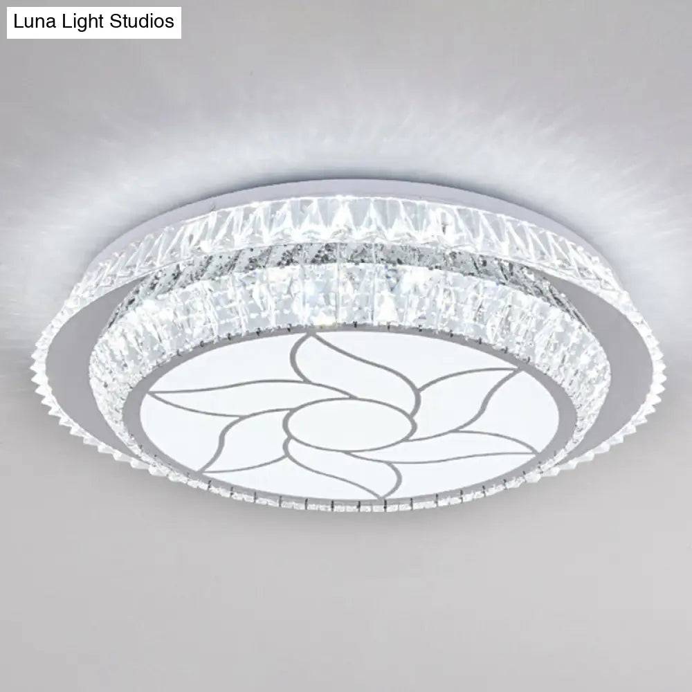 Modern Round Led Crystal Flush Mount Ceiling Light In Stainless Steel - Bedroom Stainless-Steel /