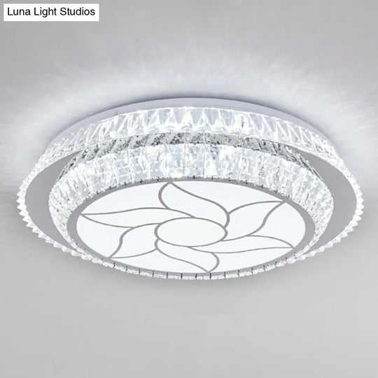 Modern Round Led Crystal Flush Mount Ceiling Light In Stainless Steel - Bedroom Stainless-Steel /