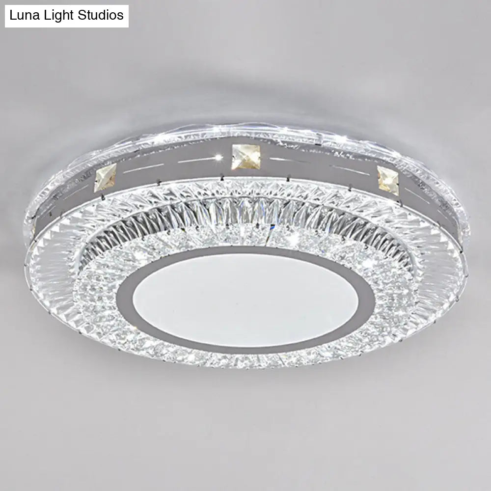 Modern Round Led Crystal Flush Mount Ceiling Light In Stainless Steel - Bedroom Stainless-Steel /