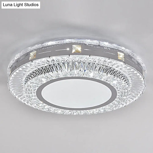 Modern Round Led Crystal Flush Mount Ceiling Light In Stainless Steel - Bedroom Stainless-Steel /