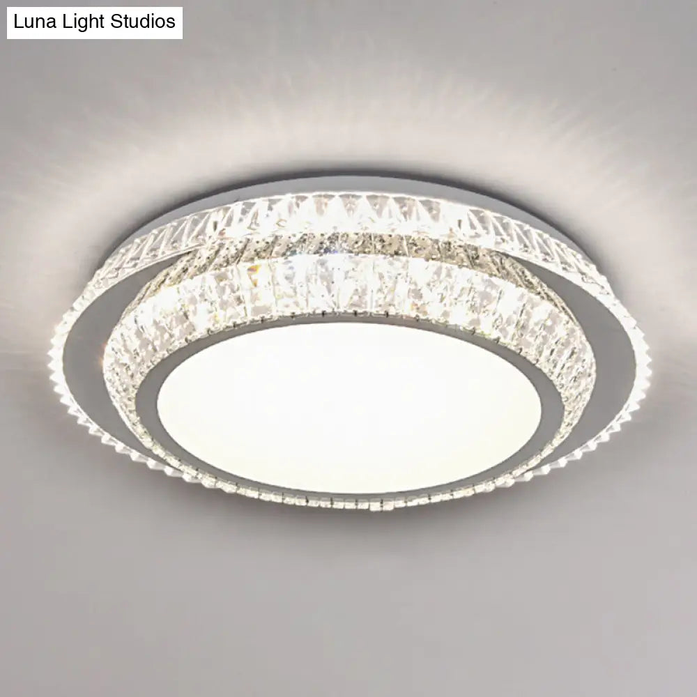 Modern Round Led Crystal Flush Mount Ceiling Light In Stainless Steel - Bedroom Stainless-Steel /