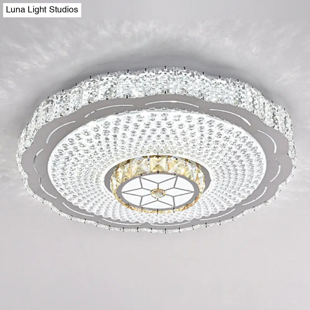 Modern Round Led Crystal Flush Mount Ceiling Light In Stainless Steel - Bedroom Stainless-Steel /