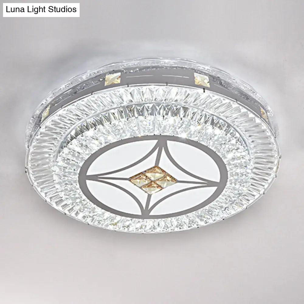 Modern Round Led Crystal Flush Mount Ceiling Light In Stainless Steel - Bedroom Stainless-Steel /