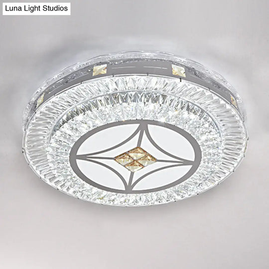 Modern Round Led Crystal Flush Mount Ceiling Light In Stainless Steel - Bedroom Stainless-Steel /